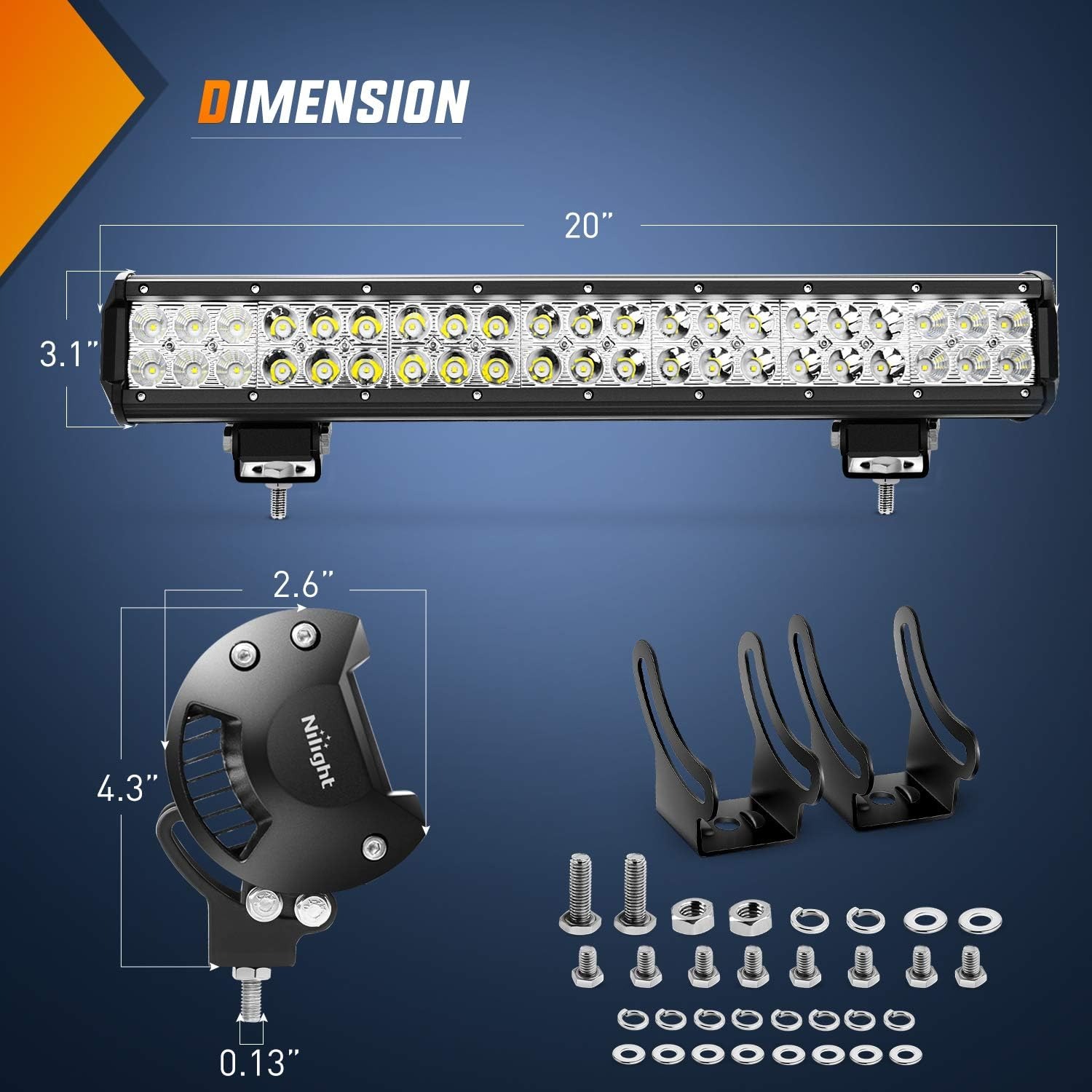 Nilight 20 Inch 126W Spot Floo - đánh giá và giá Pipe Clamp Bar